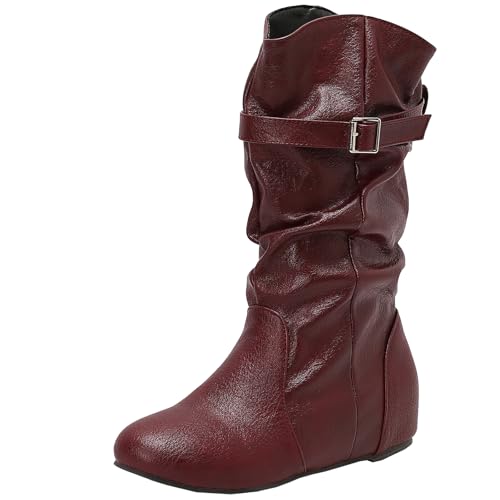 XIEPP Damen Lässige Schlupfstiefel mit Keilabsatz, Knöchelhöhe, mit Seitlichem Reißverschluss von XIEPP