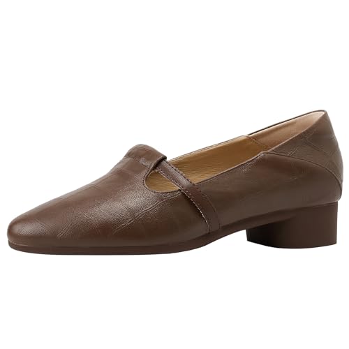 XIEPP Damen Leder Pumps mit Blockabsatz Mary Jane Schuhe mit Runder Zehenpartie und Slip On XIEPP Damen Leder Pumps mit Blockabsatz Mary Jane Schuhe mit Runder Zehenpartie und Slip On von XIEPP