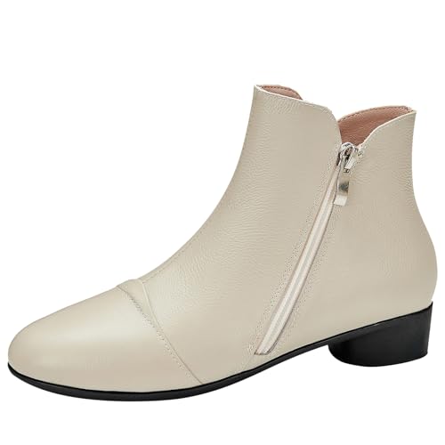 XIEPP Damen Lederstiefeletten Stiefeletten mit Reißverschluss und Niedrigem Blockabsatz XIEPP Damen Lederstiefeletten Stiefeletten mit Reißverschluss und Niedrigem Blockabsatz von XIEPP