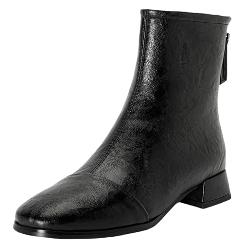 XIEPP Damen Minimalistische Niedrigabsatz Stiefeletten für Herbst und Winter, Casual Quadrattoe Kurzstiefel für Täglichen Gebrauch von XIEPP