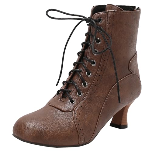 XIEPP Damen Mittlerer Blockabsatz Stiefeletten mit Reißverschluss, Lässige Runde Zehen Stiefel für den Täglichen Gebrauch von XIEPP