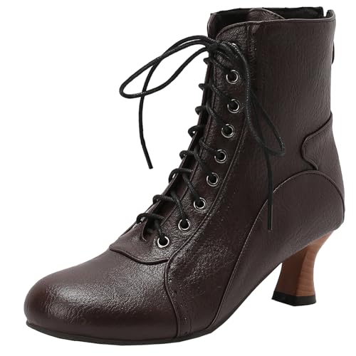 XIEPP Damen Mittlerer Blockabsatz Stiefeletten mit Reißverschluss, Lässige Runde Zehen Stiefel für den Täglichen Gebrauch von XIEPP