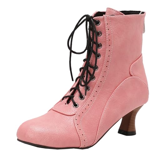 XIEPP Damen Mittlerer Blockabsatz Stiefeletten mit Reißverschluss, Lässige Runde Zehen Stiefel für den Täglichen Gebrauch von XIEPP