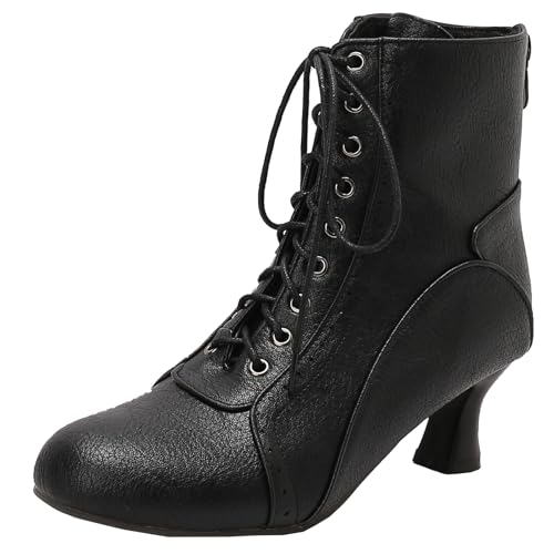 XIEPP Damen Mittlerer Blockabsatz Stiefeletten mit Reißverschluss, Lässige Runde Zehen Stiefel für den Täglichen Gebrauch von XIEPP