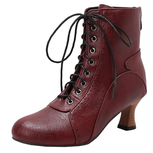 XIEPP Damen Mittlerer Blockabsatz Stiefeletten mit Reißverschluss, Lässige Runde Zehen Stiefel für den Täglichen Gebrauch von XIEPP