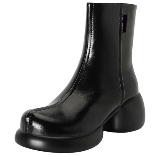 XIEPP Damen Modische Blockabsatz-Stiefeletten, Seitenreißverschluss-Design-Kurze Stiefel für Herbst und Winter von XIEPP