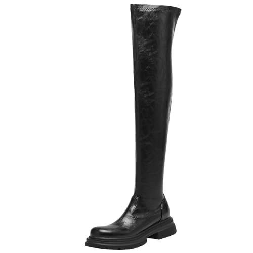 XIEPP Damen Overknee Stiefel Herbst Winter Mode Reißverschluss Bequemer Blockabsatz Zeitloses Design mit Runder Spitze für den Alltag von XIEPP
