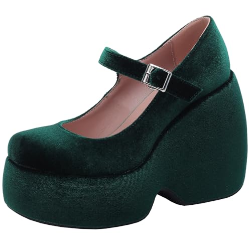XIEPP Damen Plateau Pumps Keilabsatz Anzug Schuhe - Velvet Mary Jane Style XIEPP Damen Plateau Pumps Keilabsatz Anzug Schuhe - Velvet Mary Jane Style von XIEPP