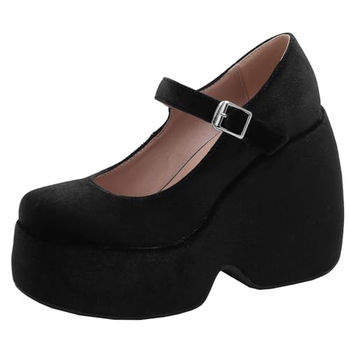 XIEPP Damen Plateau Pumps Keilabsatz Anzug Schuhe - Velvet Mary Jane Style XIEPP Damen Plateau Pumps Keilabsatz Anzug Schuhe - Velvet Mary Jane Style von XIEPP