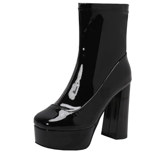 XIEPP Damen Plateau-Reißverschluss-Stiefeletten, Blockabsatz- und Rundtoe-Kurzstiefel, Zeitlose Klassische Optik von XIEPP