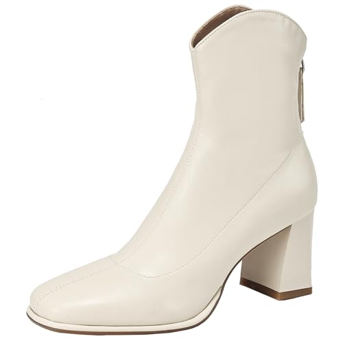 XIEPP Damen Quadrattoe Stiefeletten, Blockabsatz Reißverschluss Kurze Stiefel für Herbst und Winter von XIEPP