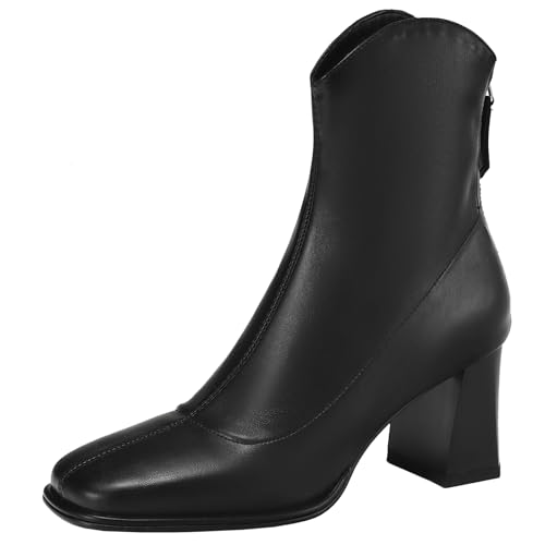 XIEPP Damen Quadrattoe Stiefeletten, Blockabsatz Reißverschluss Kurze Stiefel für Herbst und Winter von XIEPP