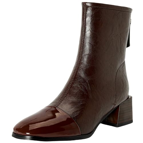 XIEPP Damen Reißverschluss-Kampfstiefel für Herbst und Winter, Mittelabsatz Stiefeletten mit Quadrattoe für Edgy Looks von XIEPP