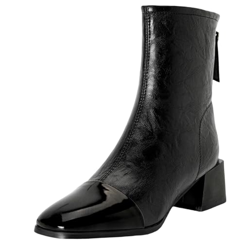 XIEPP Damen Reißverschluss-Kampfstiefel für Herbst und Winter, Mittelabsatz Stiefeletten mit Quadrattoe für Edgy Looks von XIEPP