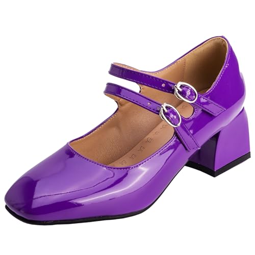 XIEPP Damen Retro Double Buckle Verschluss Mary Jane Schuhe Pumps mit Quadratischer Zehenpartie und Blockabsatz XIEPP Damen Retro Double Buckle Verschluss Mary Jane Schuhe Pumps mit Quadratischer Zehenpartie und Blockabsatz von XIEPP