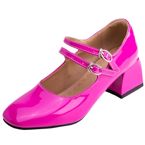 XIEPP Damen Retro Double Buckle Verschluss Mary Jane Schuhe Pumps mit Quadratischer Zehenpartie und Blockabsatz XIEPP Damen Retro Double Buckle Verschluss Mary Jane Schuhe Pumps mit Quadratischer Zehenpartie und Blockabsatz von XIEPP
