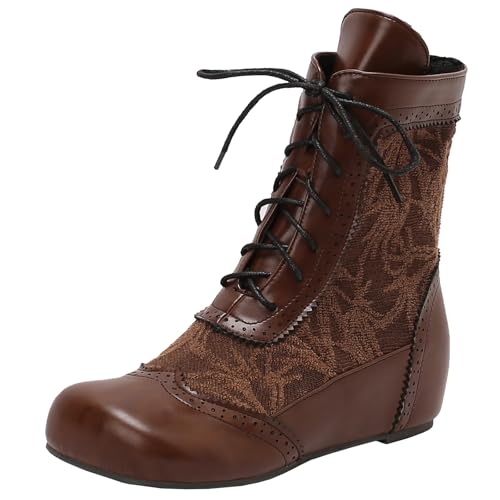 XIEPP Damen Retro Keilabsatz Bestickte Stiefeletten mit vorn Geschnürten, Strahlen Eleganz aus von XIEPP