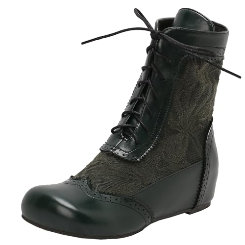 XIEPP Damen Retro Keilabsatz Bestickte Stiefeletten mit vorn Geschnürten, Strahlen Eleganz aus von XIEPP