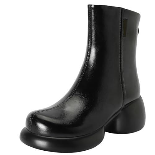 XIEPP Damen Retro-Rundtoe-Stiefeletten, Plateau-Kampfstiefel mit Reißverschluss für Täglichen Gebrauch von XIEPP