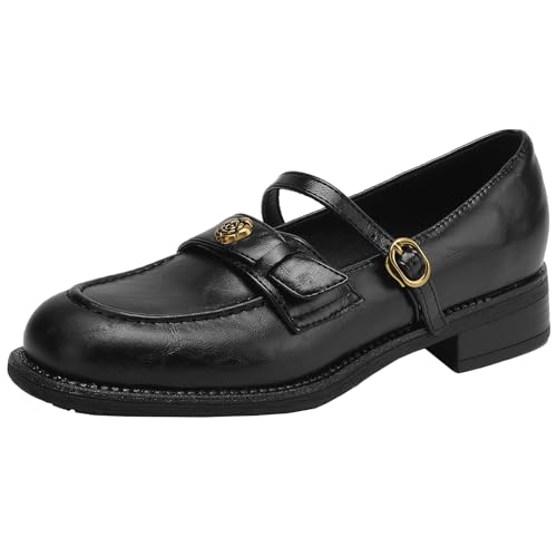 XIEPP Damen Retro Slipper mit Runder Zehenpartie Slip-on Niedriger Klobiger Absatz und Schnallenverschluss XIEPP Damen Retro Slipper mit Runder Zehenpartie Slip-on Niedriger Klobiger Absatz und Schnallenverschluss von XIEPP