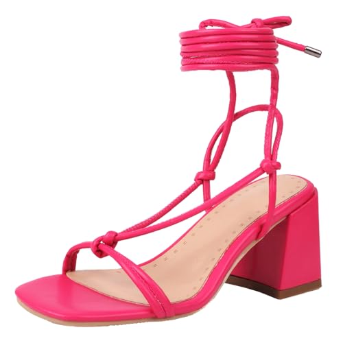 XIEPP Damen Riemchensandalen mit Blockabsatz und Offener Zehe mit Schnürung XIEPP Damen Riemchensandalen mit Blockabsatz und Offener Zehe mit Schnürung von XIEPP