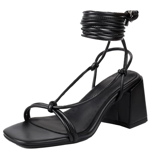 XIEPP Damen Riemchensandalen mit Blockabsatz und Offener Zehe mit Schnürung XIEPP Damen Riemchensandalen mit Blockabsatz und Offener Zehe mit Schnürung von XIEPP