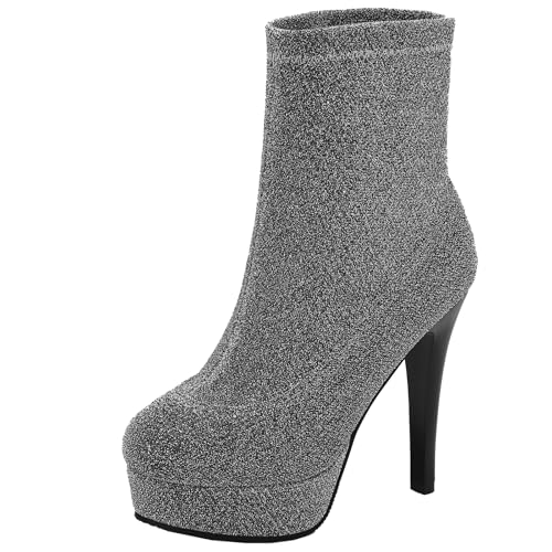 XIEPP Damen Rundtoe Blockabsatz Stiefeletten, Reißverschluss Kurze Stiefel, Eleganteschuhe – Elegante Wahl für Herbst- und Winter-Dates von XIEPP