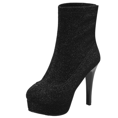 XIEPP Damen Rundtoe Blockabsatz Stiefeletten, Reißverschluss Kurze Stiefel, Eleganteschuhe – Elegante Wahl für Herbst- und Winter-Dates von XIEPP