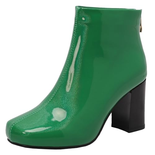 XIEPP Damen Rundtoe-Blockabsatz-Stiefeletten mit Wärmender Futterung für Herbst und Winter, Glanzabsatz-Eleganteschuhe für Party & Büro von XIEPP