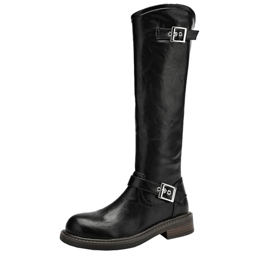 XIEPP Damen Rundtoe-Kniehochstiefel, Blockabsatz-Reitstiefel mit Reißverschluss – Ideal für Outdoor-Aktivitäten & Feierlichkeiten von XIEPP