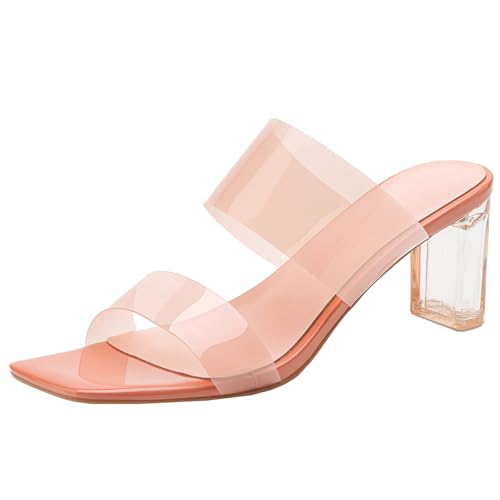 XIEPP Damen Sandalen mit Blockabsatz Quadratische Zehenpartien, Futter aus Echtem Leder - Minimalistische Anzugschuhe von XIEPP