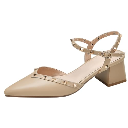 XIEPP Damen Sandalen mit Blockabsatz und Spitzer Zehenpartie Slingback-Heels mit Absatz und Niete XIEPP Damen Sandalen mit Blockabsatz und Spitzer Zehenpartie Slingback-Heels mit Absatz und Niete von XIEPP