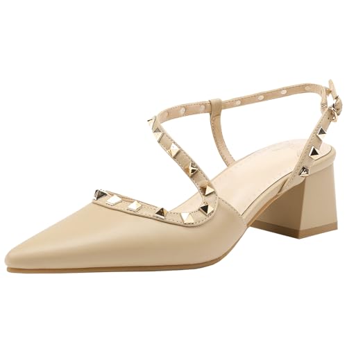 XIEPP Damen Sandalen mit Blockabsatz und Spitzer Zehenpartie und Verstellbarer Schnalle von XIEPP