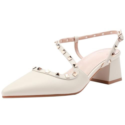 XIEPP Damen Sandalen mit Blockabsatz und Spitzer Zehenpartie und Verstellbarer Schnalle von XIEPP