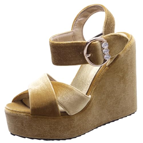 XIEPP Damen Sandalen mit Keilabsatz und Offener Zehe Anzugschuhe mit Absatz und Schnallenverschluss XIEPP Damen Sandalen mit Keilabsatz und Offener Zehe Anzugschuhe mit Absatz und Schnallenverschluss von XIEPP