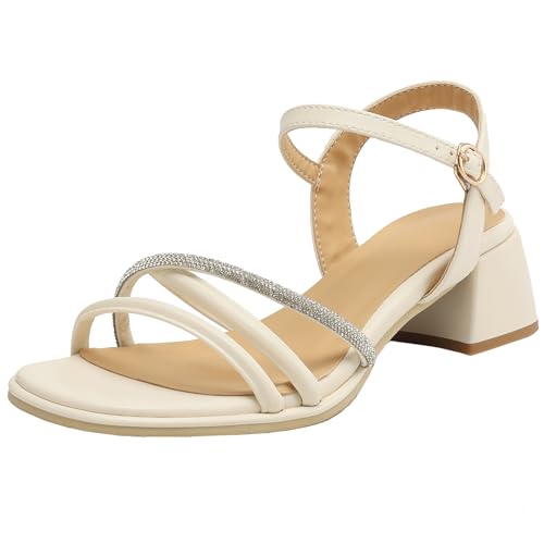 XIEPP Damen Sandalen mit Offener Zehenpartie und Knöchelschnalle Elegante Riemchen-Strassabsätze mit Blockabsatz von XIEPP