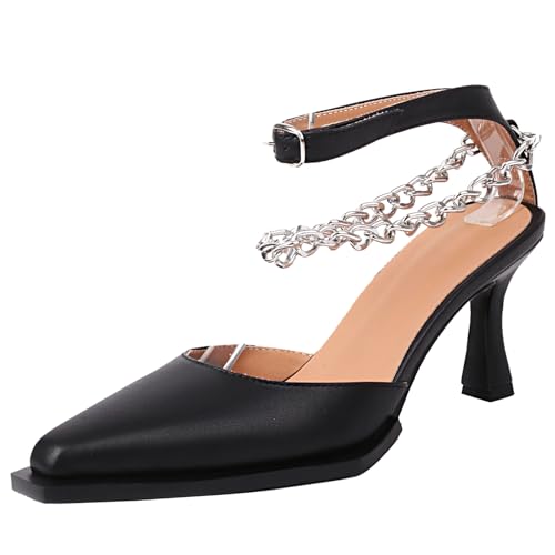 XIEPP Damen Sandalen mit Quadratischer Zehenpartie Anzugschuhe mit Absatz und Stilettoabsatz und Ketten XIEPP Damen Sandalen mit Quadratischer Zehenpartie Anzugschuhe mit Absatz und Stilettoabsatz und Ketten von XIEPP