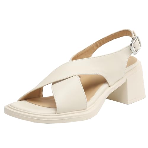 XIEPP Damen Sandalen mit Runder Zehenpartie Slingback-Sandalen mit Blockabsatz Riemchen-Slingback-Heels von XIEPP