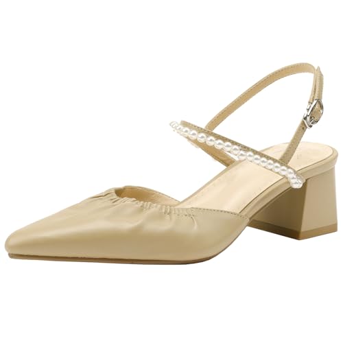 XIEPP Damen Sandalen mit Spitzem Zehenabsatz und Blockabsatz mit Perlen - zeitlose Farbe für Müheloses Tägliches Kombinieren XIEPP Damen Sandalen mit Spitzem Zehenabsatz und Blockabsatz mit Perlen - zeitlose Farbe für Müheloses Tägliches Kombinieren von XIEPP