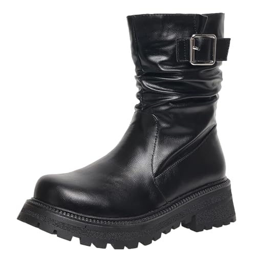 XIEPP Damen Schlappstiefel Kurze Stiefel mit Runder Spitze, Warme Innenkampfstiefel für Herbst und Winter von XIEPP