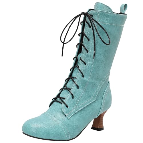 XIEPP Damen Schnürkurze Stiefel, Stiefeletten mit Mittelhohem Blockabsatz für Kantige Looks von XIEPP