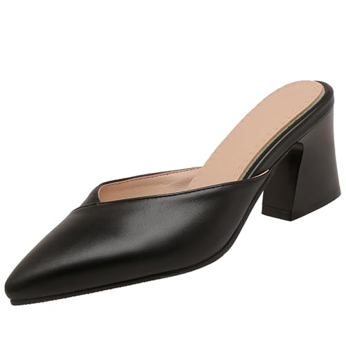 XIEPP Damen Slide Sandalen mit Blockabsatz und Spitzer Zehenpartie Pantoletten mit Absatz und Slip On XIEPP Damen Slide Sandalen mit Blockabsatz und Spitzer Zehenpartie Pantoletten mit Absatz und Slip On von XIEPP