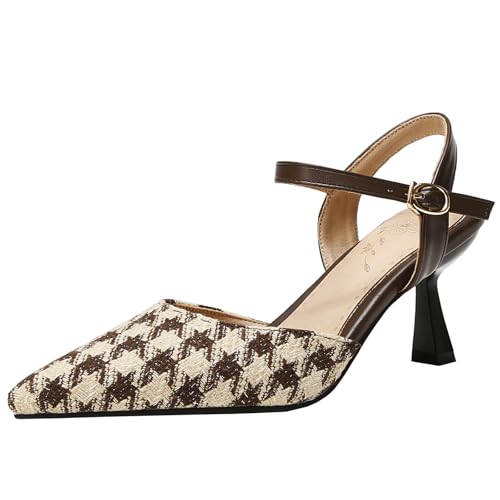 XIEPP Damen Slingback Pumps Spitze Zehenpartie Heeled Anzugschuhe mit Schnallenverschluss von XIEPP