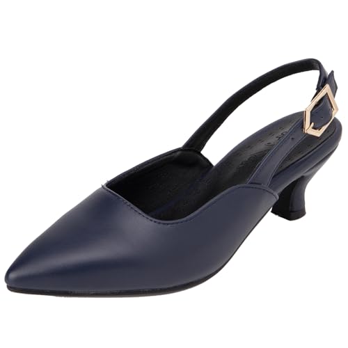XIEPP Damen Spitze Zehenpartie Mittlerer Blockabsatz Pumps Slingbacks Anzugschuhe mit Absatz mit Einfarbiger Farbe von XIEPP
