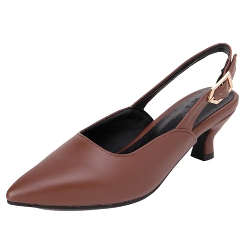 XIEPP Damen Spitze Zehenpartie Mittlerer Blockabsatz Pumps Slingbacks Anzugschuhe mit Absatz mit Einfarbiger Farbe von XIEPP