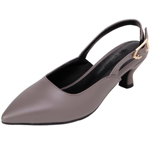 XIEPP Damen Spitze Zehenpartie Mittlerer Blockabsatz Pumps Slingbacks Anzugschuhe mit Absatz mit Einfarbiger Farbe von XIEPP