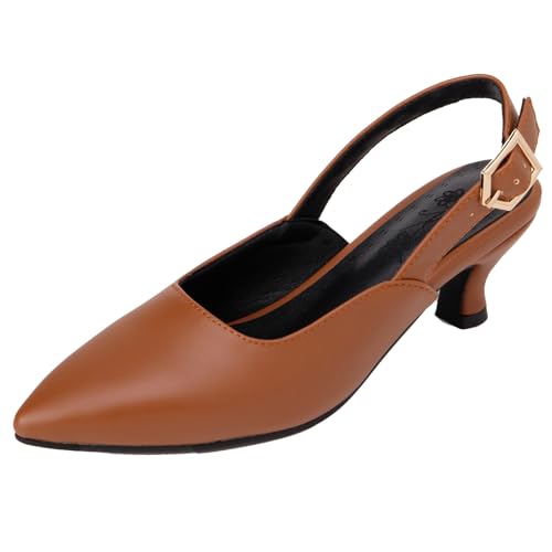 XIEPP Damen Spitze Zehenpartie Mittlerer Blockabsatz Pumps Slingbacks Anzugschuhe mit Absatz mit Einfarbiger Farbe von XIEPP