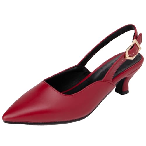 XIEPP Damen Spitze Zehenpartie Mittlerer Blockabsatz Pumps Slingbacks Anzugschuhe mit Absatz mit Einfarbiger Farbe von XIEPP
