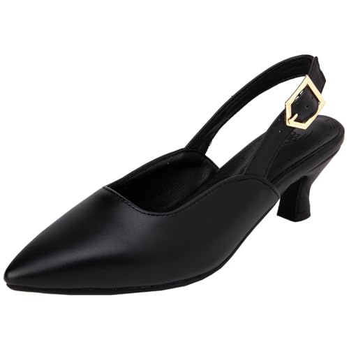 XIEPP Damen Spitze Zehenpartie Mittlerer Blockabsatz Pumps Slingbacks Anzugschuhe mit Absatz mit Einfarbiger Farbe von XIEPP