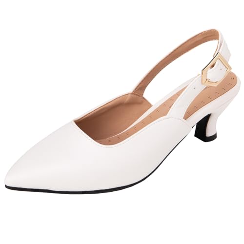 XIEPP Damen Spitze Zehenpartie Mittlerer Blockabsatz Pumps Slingbacks Anzugschuhe mit Absatz mit Einfarbiger Farbe von XIEPP